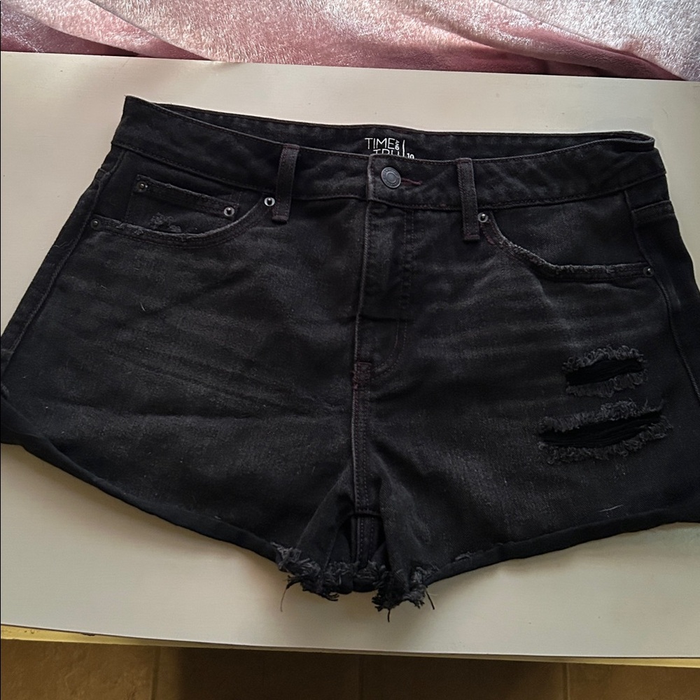 Time and Tru Charcoal High Rise Denim Shorts